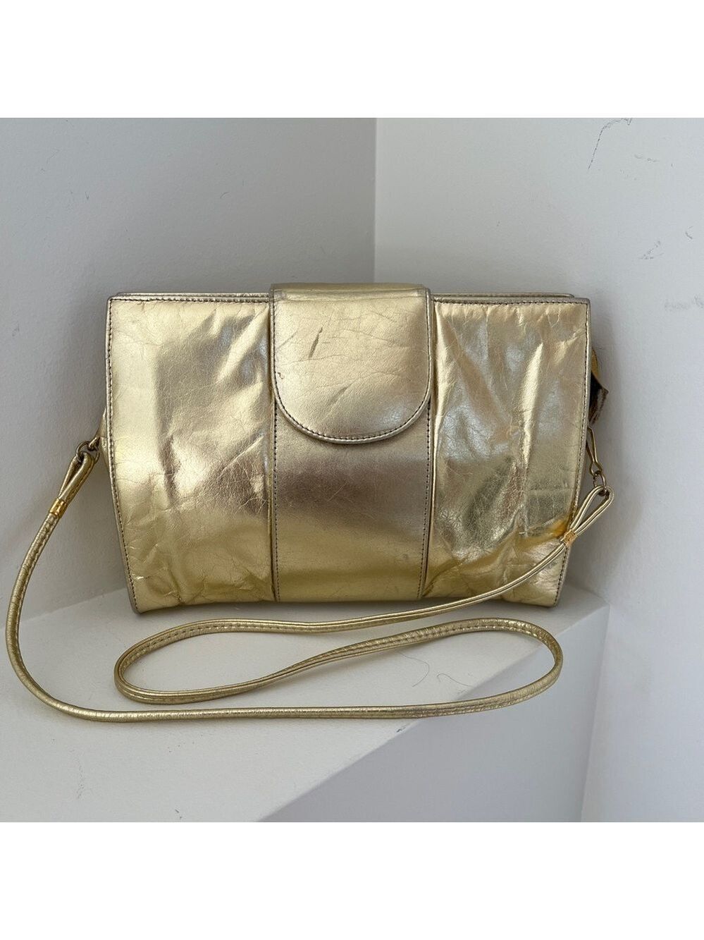 VINTAGE Mastercraft Gold Metallic Leather Crossbody Bag Made Canada 70's 80's